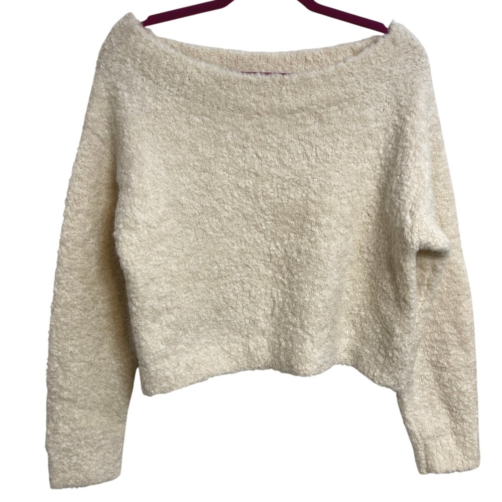 Reformation Baby Alpaca Linen Sweater Cream Off Shoulder Cropped Quiet Luxury L